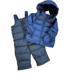 Ralph Lauren Baby Snow Bib Puffer Coat Jacket Blue Black 9 months NWT $250 NEW